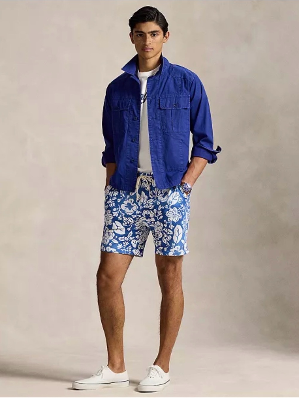 $140 NWT Polo Ralph Lauren Men’s Large Spa Terry Shorts Faded Blue White Floral